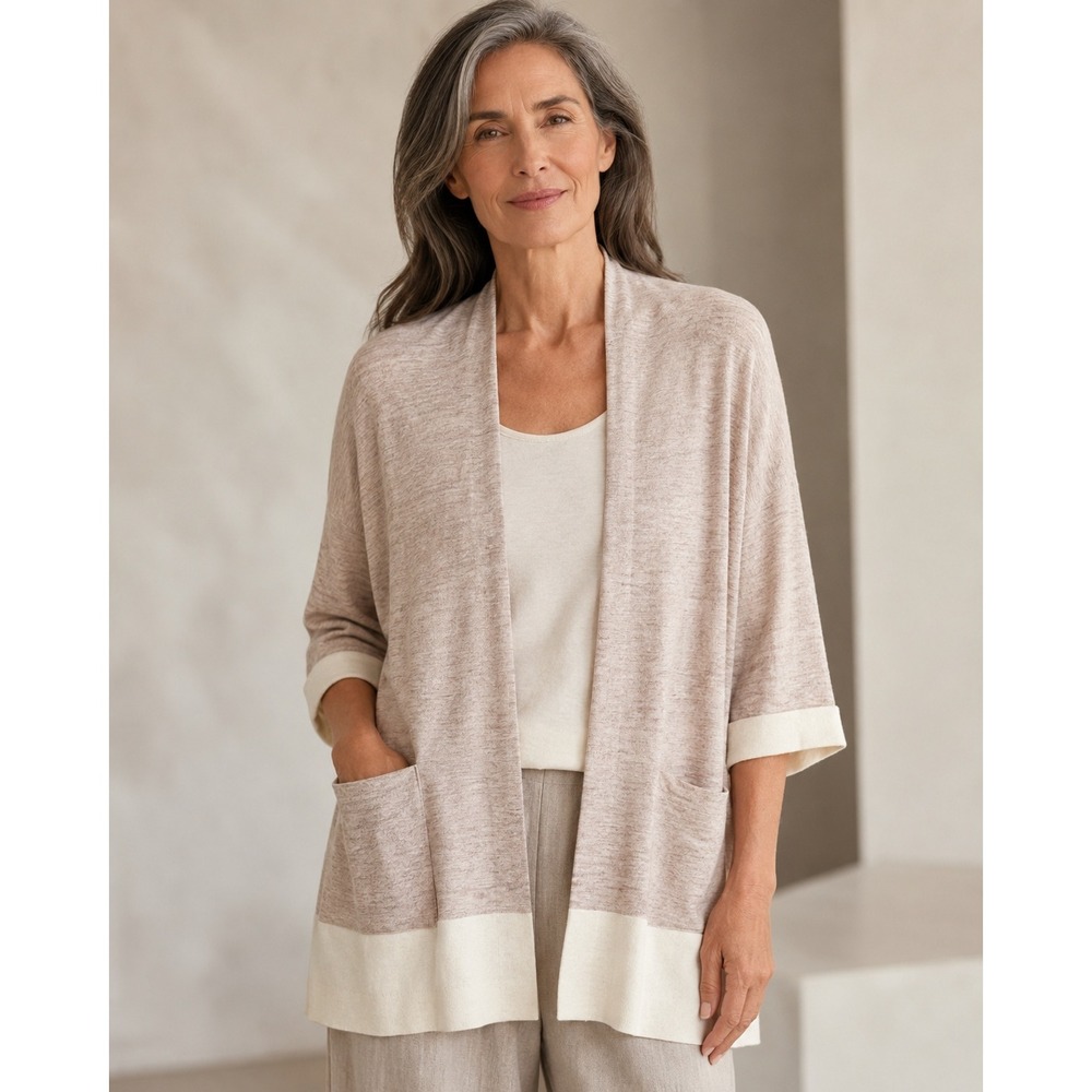 Eileen Fisher Merino Wool/Cashmere Cardigan Organic Cotton Quiet Luxury Size M‎